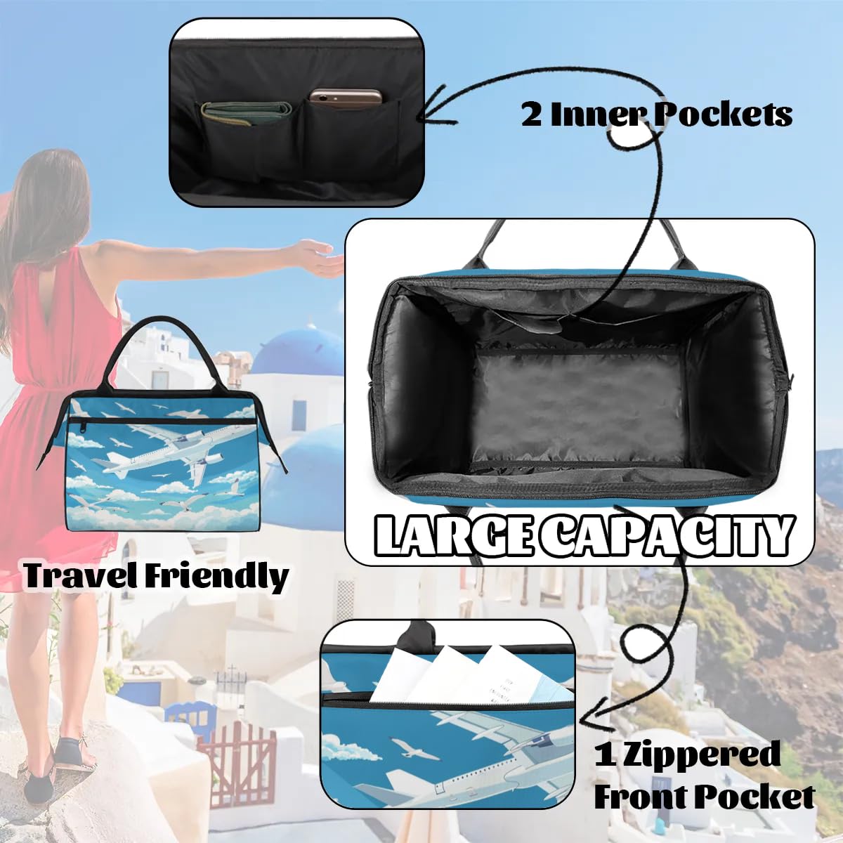 Reisetasche im Flugzeug, Möwe, für Damen, Herren, Kinder, Jungen, Mädchen, Wochenende, Übernachtung, 24 l, Reisetasche, Kabinentasche für Sport, Fitnessstudio, Yoga, farbe, Big, Taschen-Organizer
