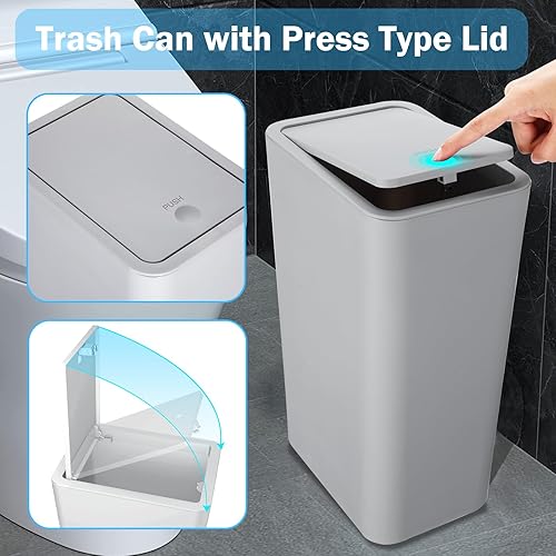 Miniatura 2 de Cubo de basura pequeño con tapa para baño, 10 litros2.6 galones, papelera delgada con tapa desplegable para dormitorio, oficina, cocina, sala de