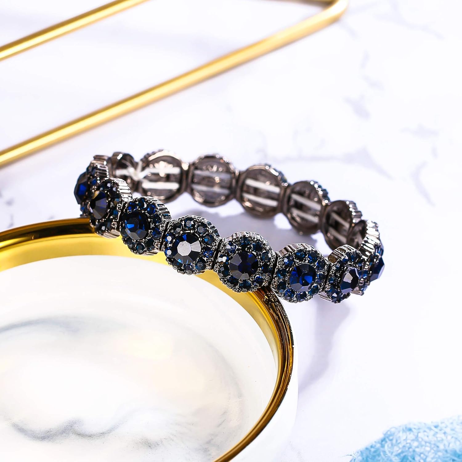 BriLove Women's Wedding Bridal Crystal Rhinestone Beaded Stretch Bangle Bracelet - Image 3