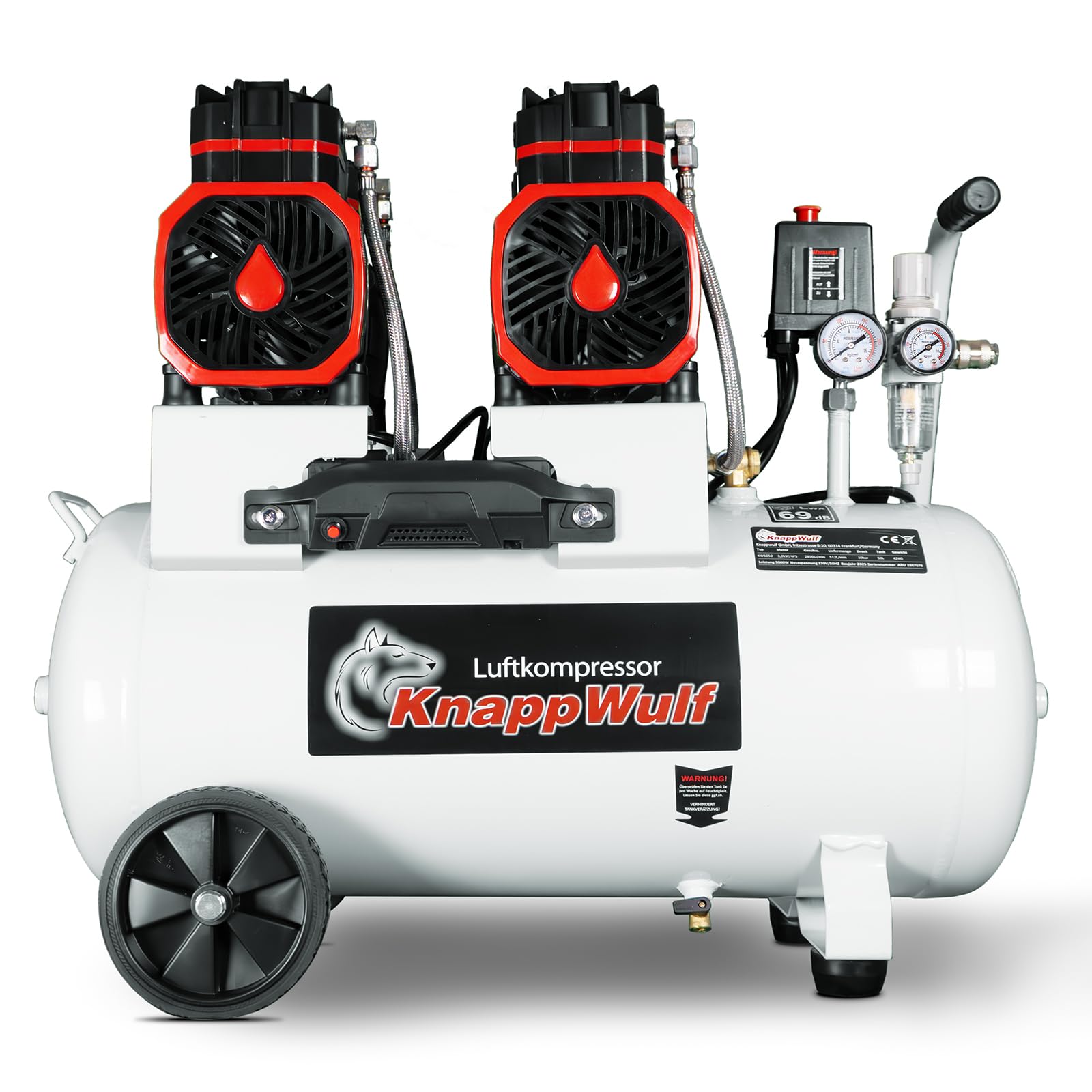 KnappWulf KW6050 Flüsterkompressor 10 Bar 50L Tank 512L/min 3000W 230V brushless Motoren Druckluftkompressor
