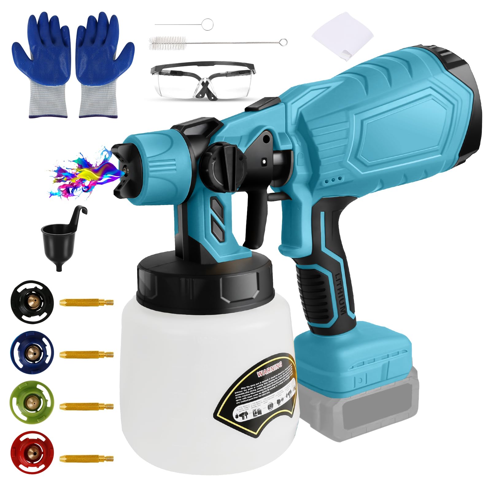 Bezprzewodowy opryskiwacz do akumulatora Makita 18 V LXT, pistolet natryskowy HVLP 300 W, silnik bezszczotkowy, 4 dysze, 3 wzory natryskowe do wnętrz i na zewnątrz, malowanie ścian ogrodzenia domu