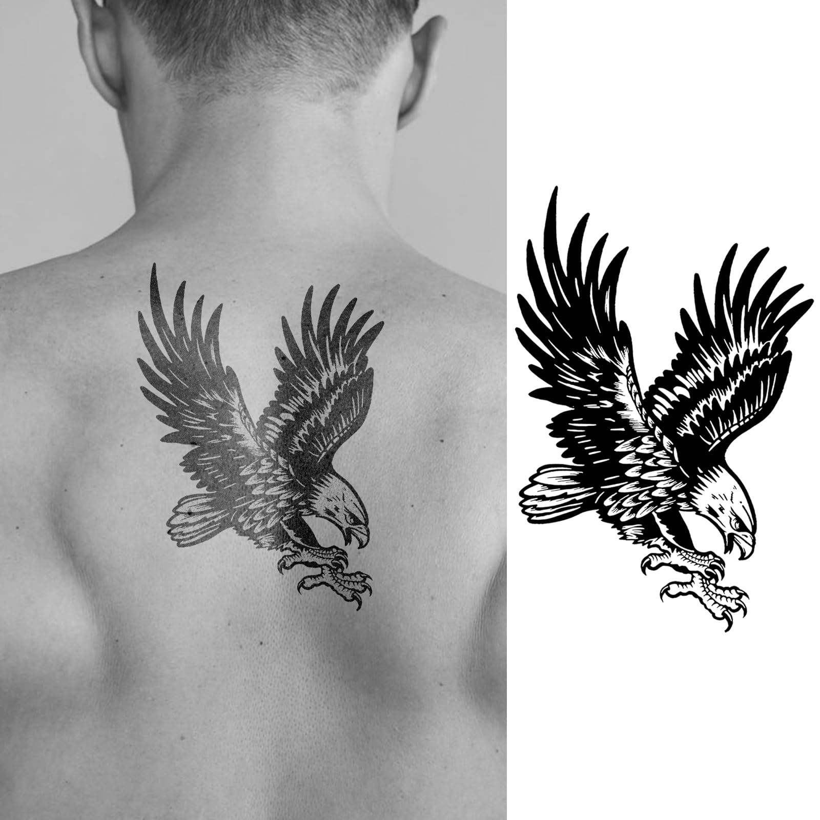 WEEKINK Realistic Eagle Temporary Tattoo for Men – Large Bold Bird Fake Tattoo Sticker, Semi-Permanent & Waterproof Animal Tattoo for Sleeves, Chest &