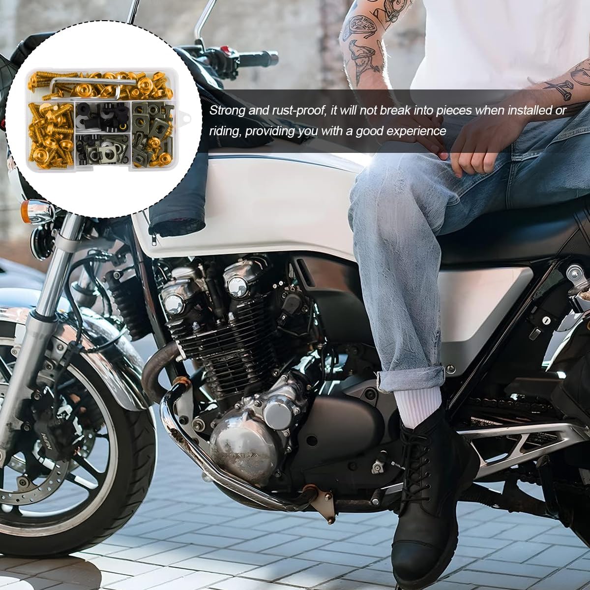 177PCS Motorcycle Fairing Bolt Kit, M5 M6 Stainless Steel Windscreen Fastener Fairing Bolts Clips Set, Motorcycle Windshield Screws Fasteners Set, Universal for Motorbike Scooter (Gold)