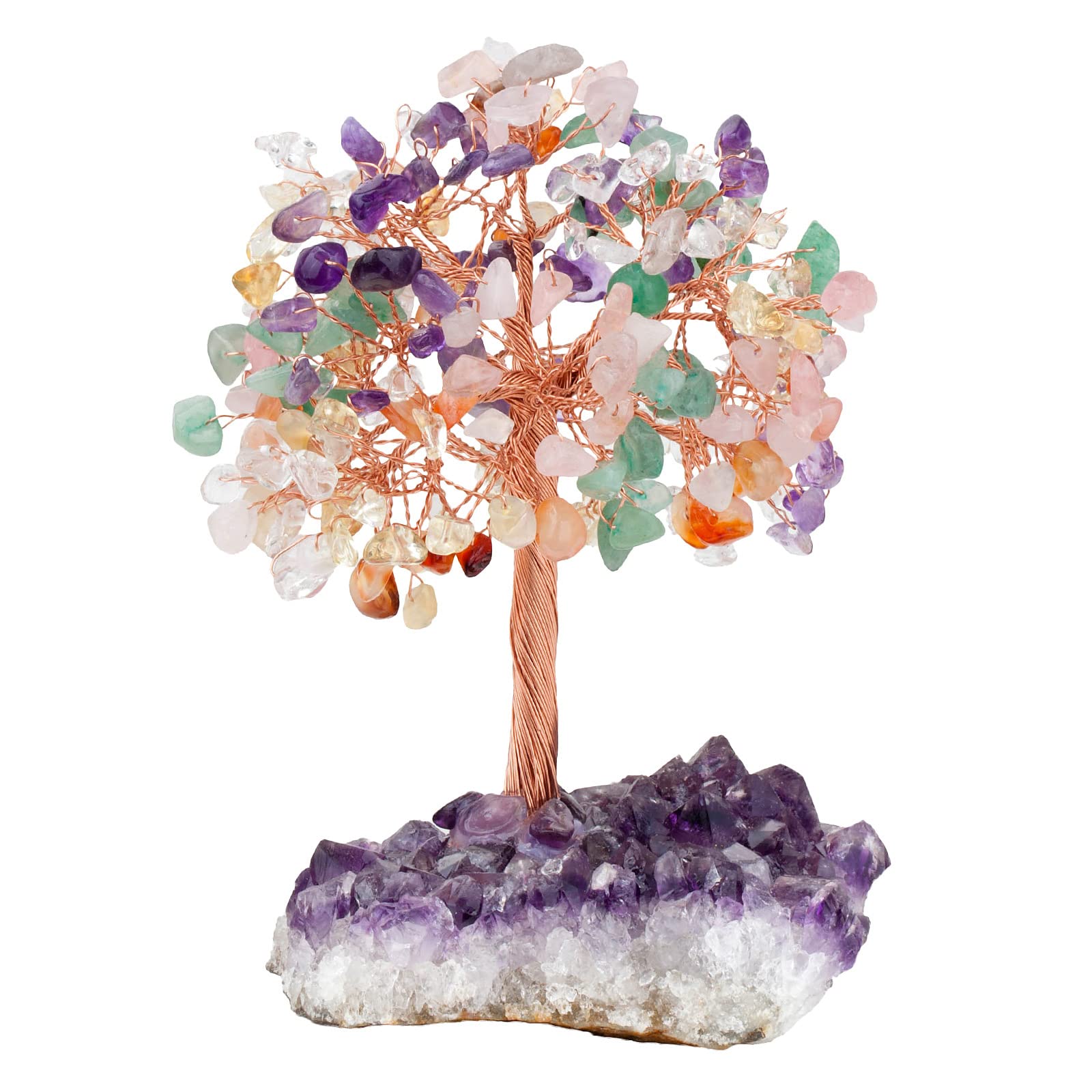 Hhhxkkuo Handmade Crystal Money Tree with Natural Amethyst Rock Crystal Cluster Base for Good Luck And Wealth Home Office Desk Decoration