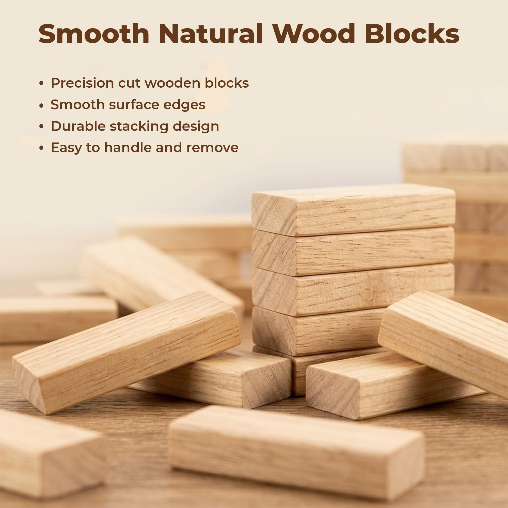 WUDLY® Wooden Tumbling Tower Game 54 Pcs | Classic Block Stacking Game for Kids & Adults | Educational Indoor Party & Family Fun Game | Handcrafted Wooden Toy (Classic) 4