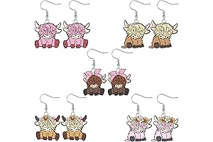 5 Pairs Highland Cow Acrylic Earrings for Girls