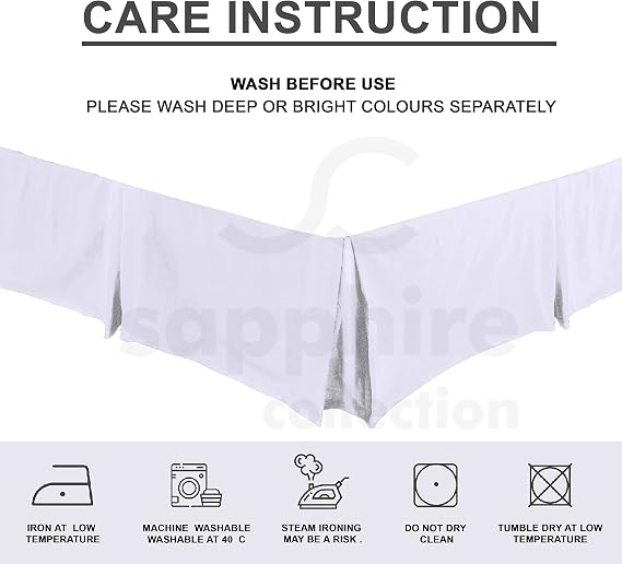 Sapphire Collection PLAIN DYED POLY COTTON PLEATED PLATFORM BASE VALANCE SHEETS (Double, White)