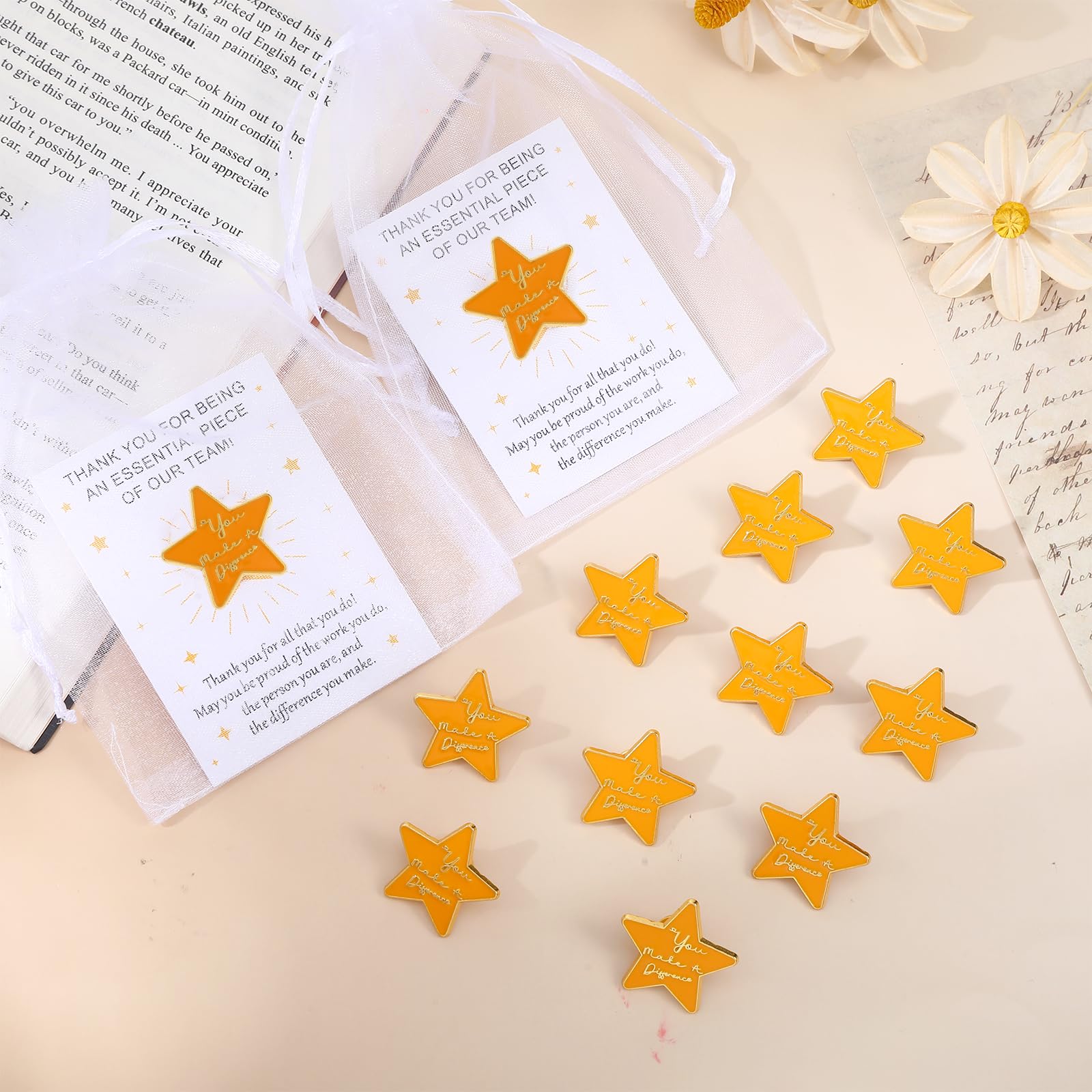 25 Sets Employee Appreciation GiftsEach Containing A Personalized Lapel Pin, Card, and Organza Pouch, suitable as Thank-You Gifts for Employees, Volunteers, Teachers, and NursesStar shape - Image 4