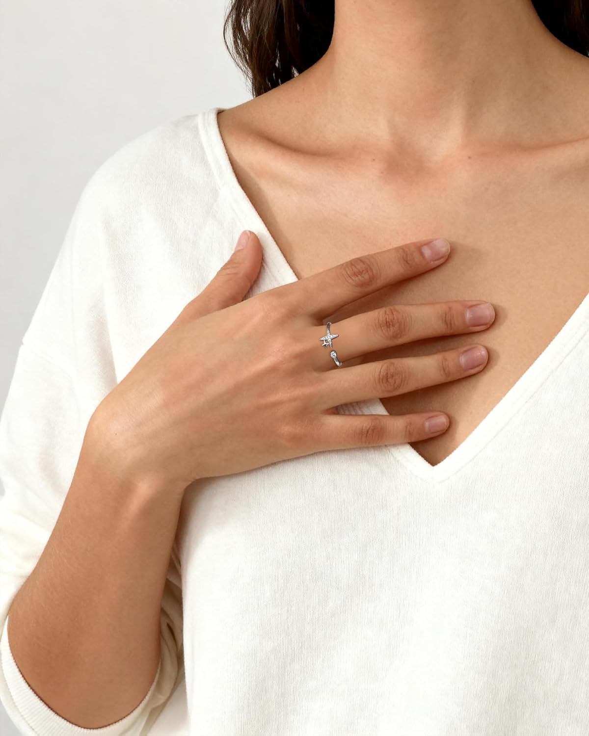 Y2k Silver Cubic Zirconia Star Open Ring for Women Dainty Boho Adjustable Rings Boho Jewelry - Image 3