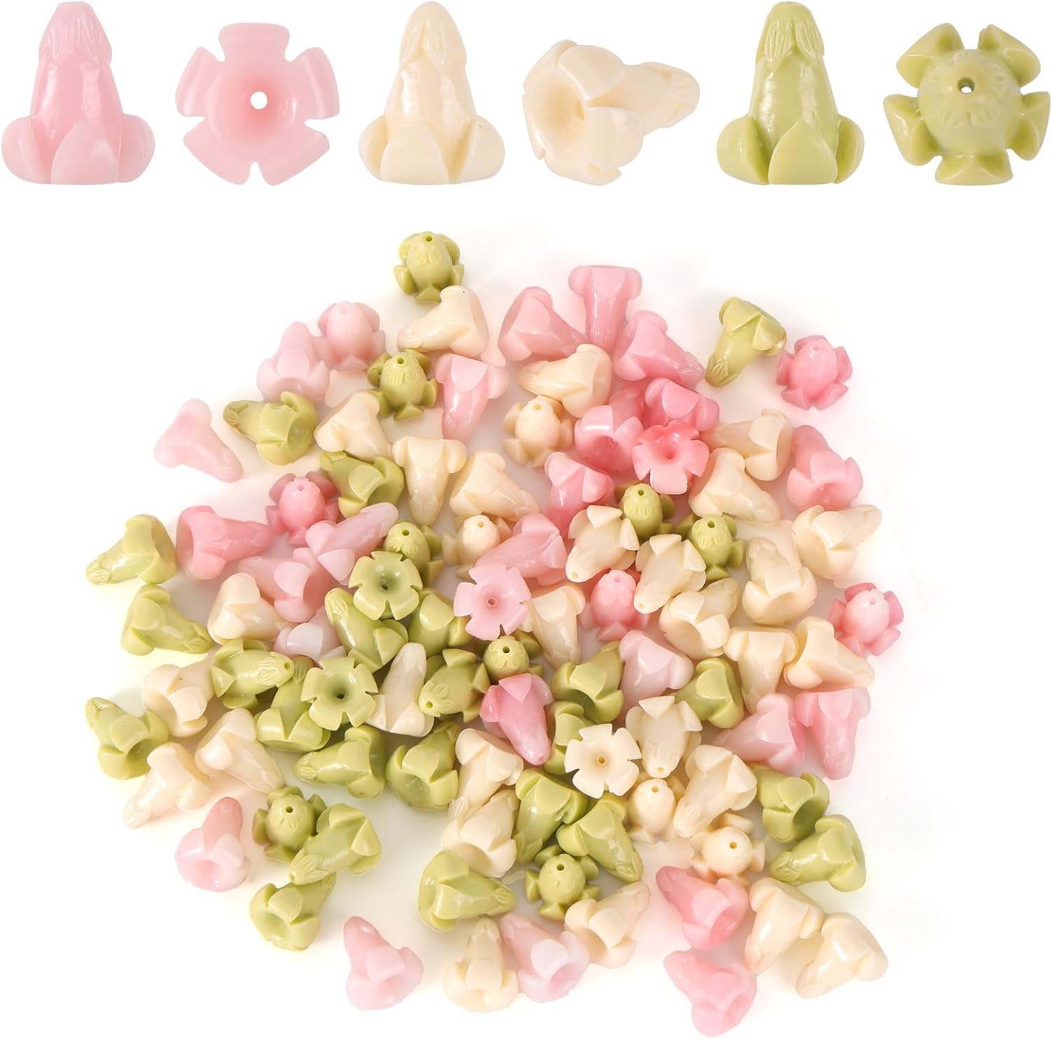 100pcs Puakenikeni Flower Beads, 1.55x1.35cm/0.61x0.53in