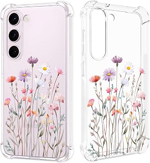 Floral Clear Case for Galaxy S23 for Women/Girls,Pretty Phone Cover for Samsung Galaxy S23,Flower Design Slim Soft Transparent Drop Proof TPU Protective Silicone Bumper Shell,FL-37