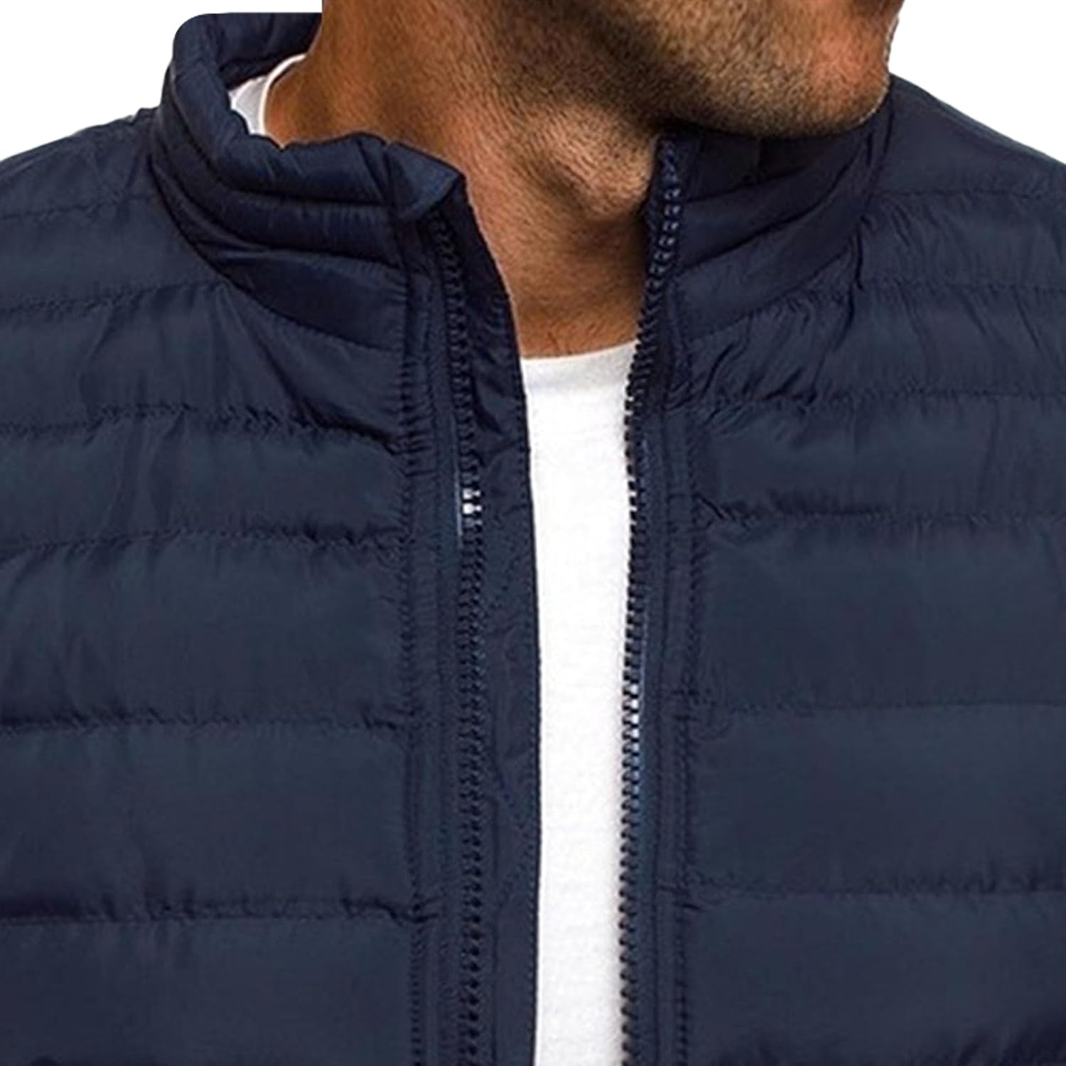 DGHM-JLMY Men's Winter Leisure Fashion Down Jacket Warm Zipper Pocket Puffer Jacket Coat Full Zip Stand Collar Quilted Coats (Dark Blue 3,3X-Large)