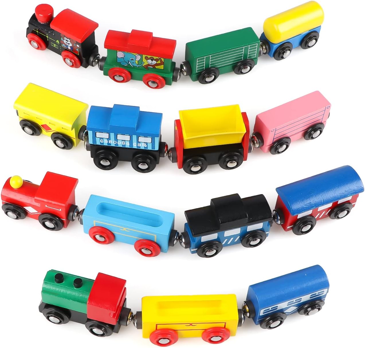 Joqutoys 31 PCS Wooden Train Cars - Magnetic Train Set Includes 15 Cars, 10 Bonus Connectors & Storage Bag, Wooden Train Set Toy Train for Kids Toddlers, Compatible with Major Brands Train Tracks Set - Image 3