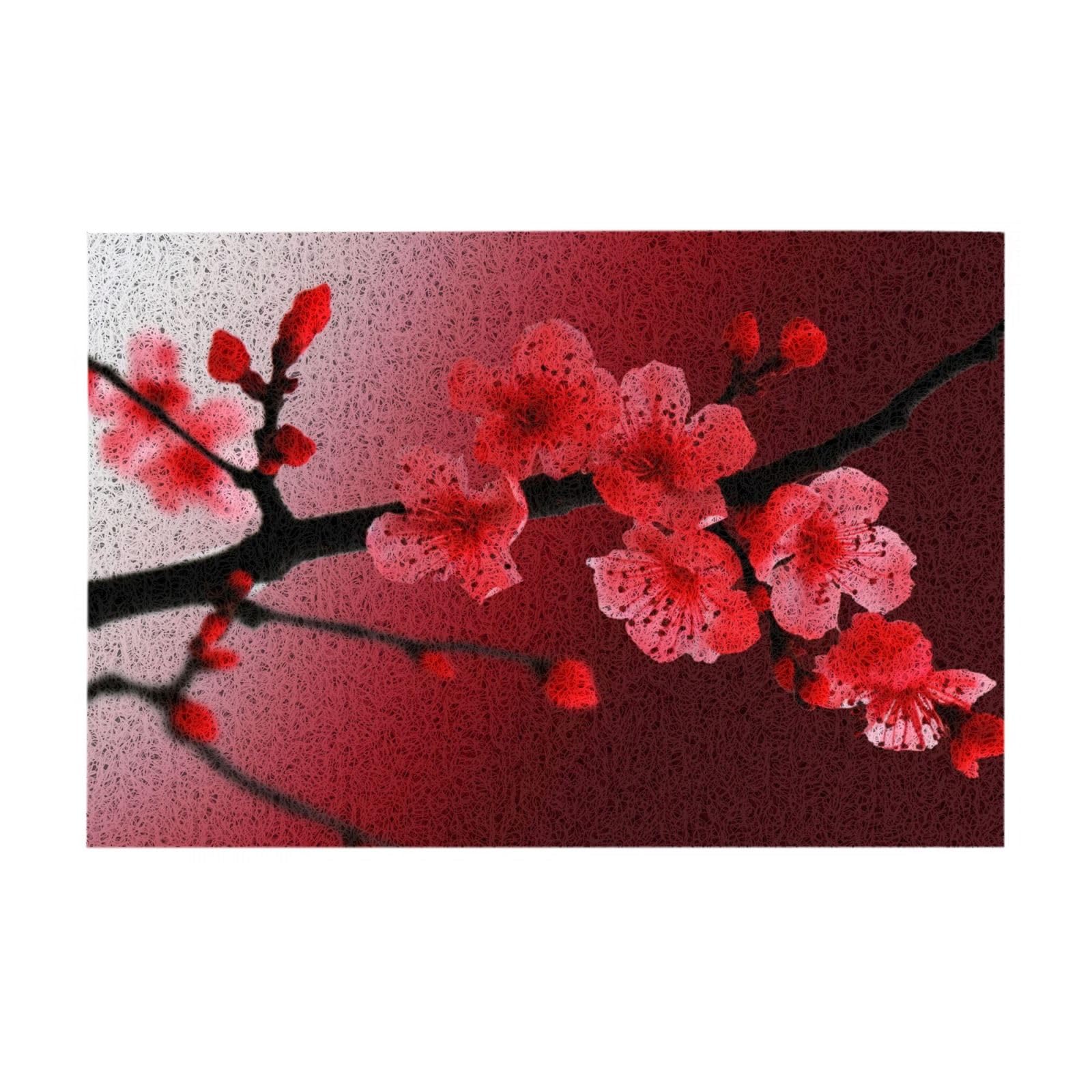 Paillasson d'intérieur 40x60 cm VACSAX antidérapant en PVC imprimé fleurs de cerisier