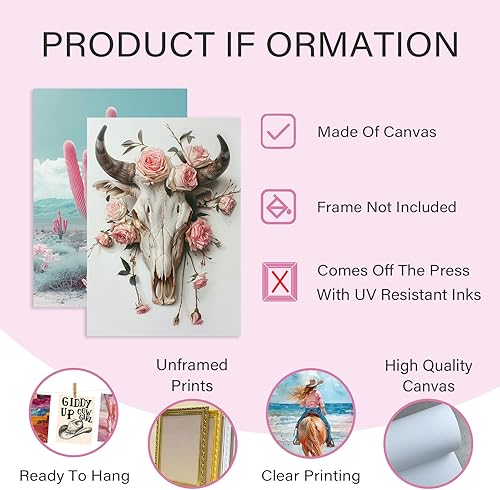 Miniatura 3 de Aroutde Decoración de pared de vaquera rosa, arte de pared estético de vaquera occidental, decoración de habitación rosa preppy, cuadros de vaquera