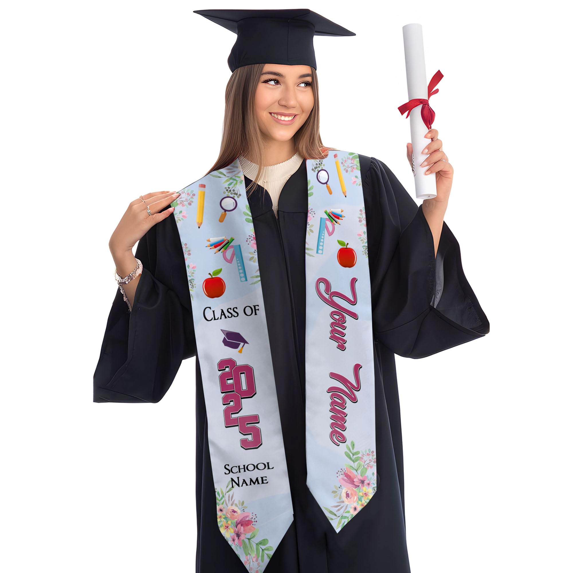 MonkeyVan Custom Class Of 2025 Teacher Graduation Stole, Teacher Graduation Sash, Teacher Pencil Grade Honor Stole Grad 2025 Tc 9
