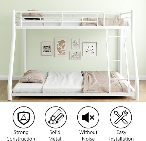 Miniatura 5 de Litera individual sobre matrimonial, litera de metal, camas de tamaño individual sobre matrimonial con barandilla de protección resistente y