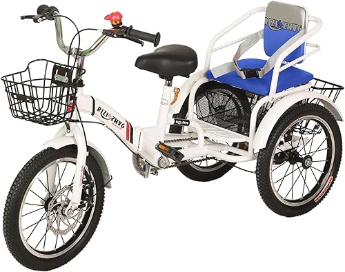 Trike triciclo infantil de 16 pulgadas para niños a partir de 3 años o más, con cesta delantera trasera y asiento de pasajero, para compras, picnic
