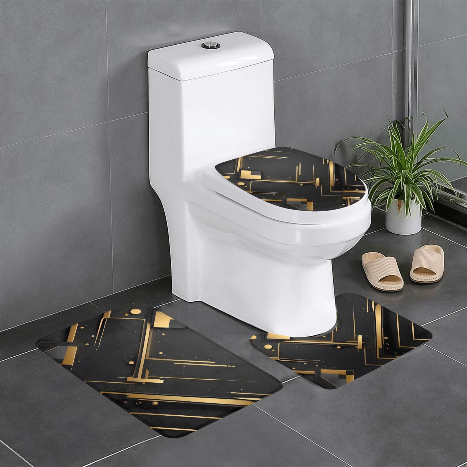Tapis de salle de bain design noir et or pour une ambiance chic de meuble-lavabo