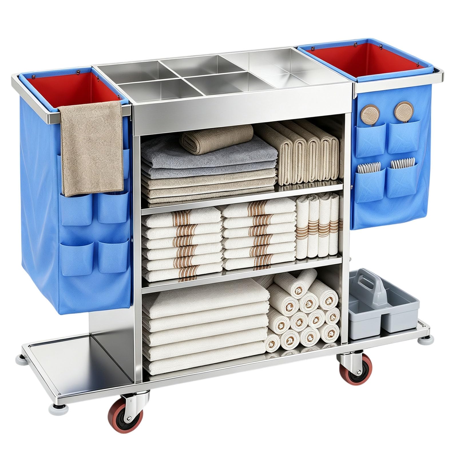 Vttui Double Side Housekeeping Cart, Hotel Linen Service Trolley