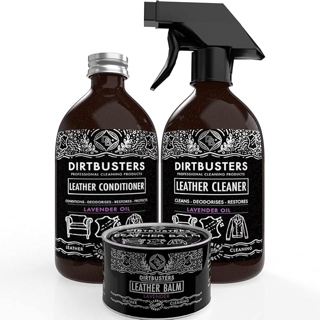 Dirtbusters Leather Cleaner And Conditioner With Protective Balm Cleaning Care Kit, Lavender - Clean, Condition, Protect & Restore, Use On Sofas, Furniture, Shoes, Bags & Car Seats (2x500ml & 150g)