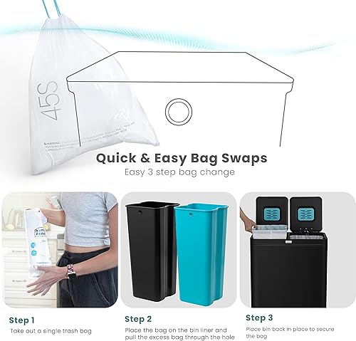 Miniatura 7 de Home Zone Living Bote de basura doble de 16 galones para reciclaje y basura con control de olores CleanAura, capacidad total de 60 litros, negro mate
