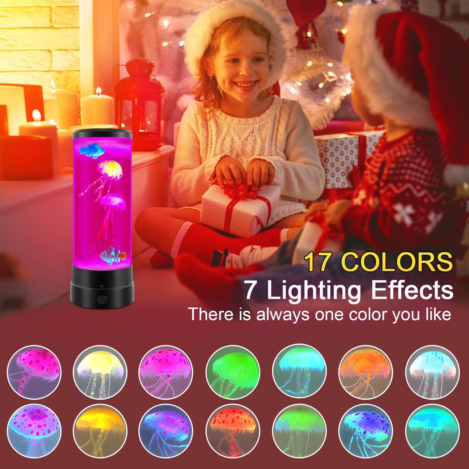 Lampada da lava, a LED, per meduse, 17 colori, rotonda, vera medusa, per acquario, decorazione per la casa, con telecomando, per regali di Natale per bambini