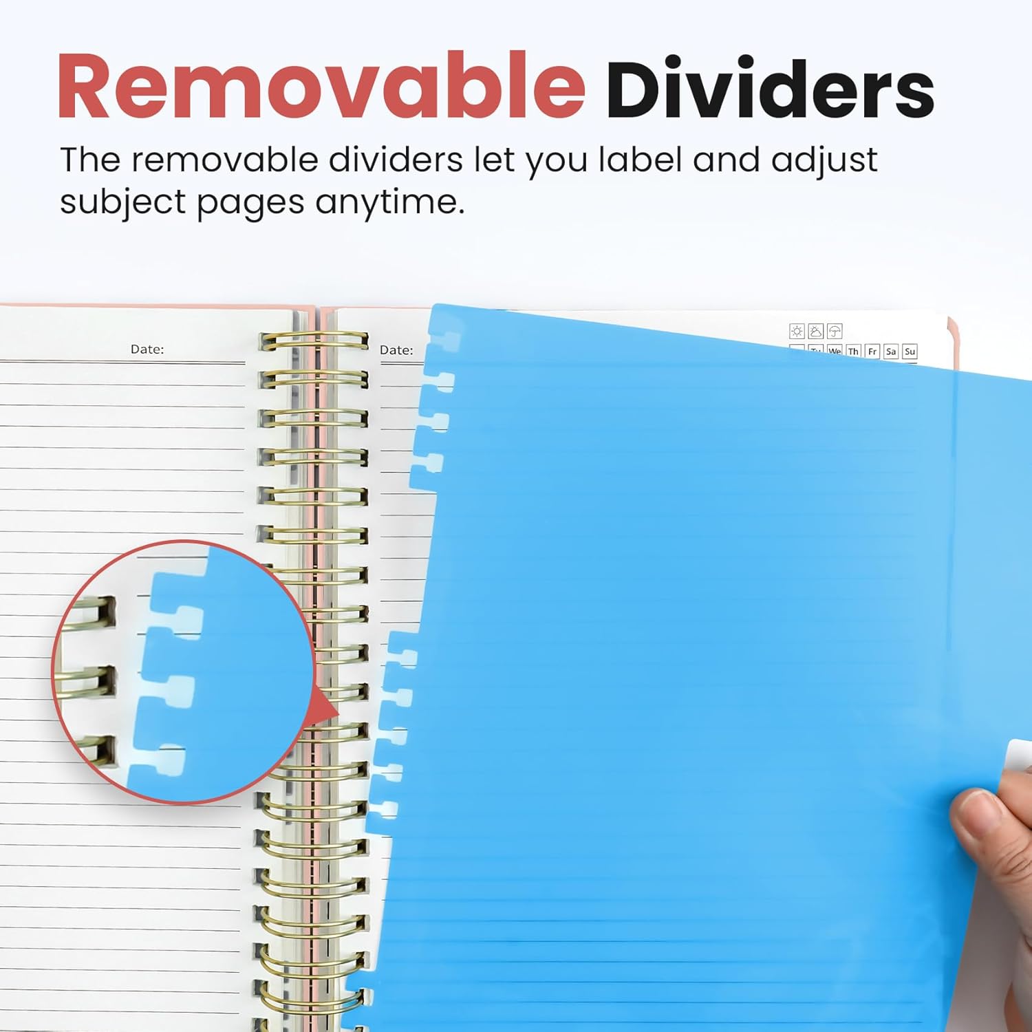 Hardcover Spiral Journal Notebooks for Work With Removable Dividers & Tabs, 8.5"x11" 5 Subject Notebook for Note Taking & Organizer, A4 College Ruled Lined Journal for Women & Writing, Pink, 280 Pages - Image 4