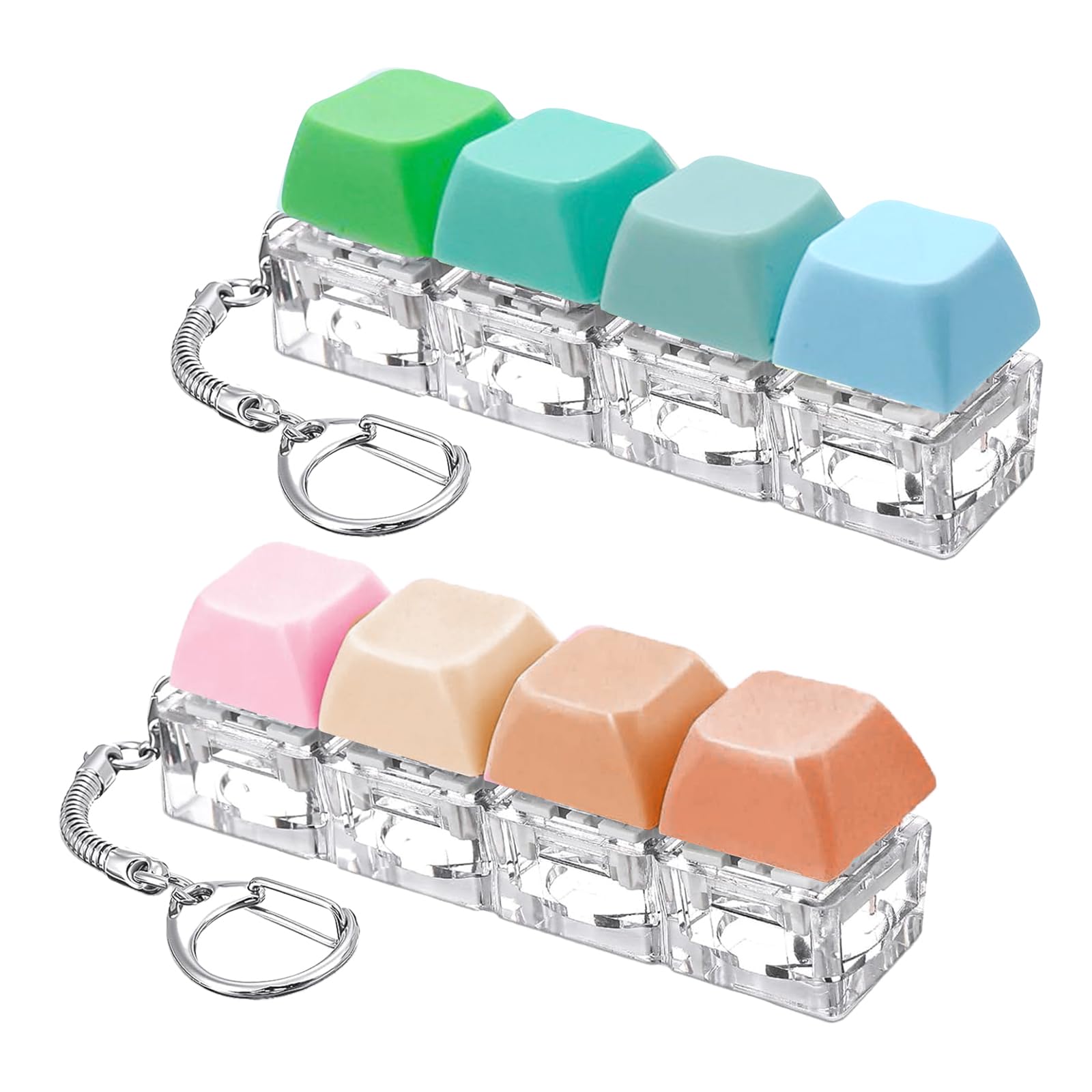 2 Pack 4-Key Mechanical Keyboard Fidget Toy, Pink and Green Clicky Blue Switch Decompression Toy, Portable Keyboard Keychain for Stress Relief, Cute Desk Toy Gift for Gamers and Kids