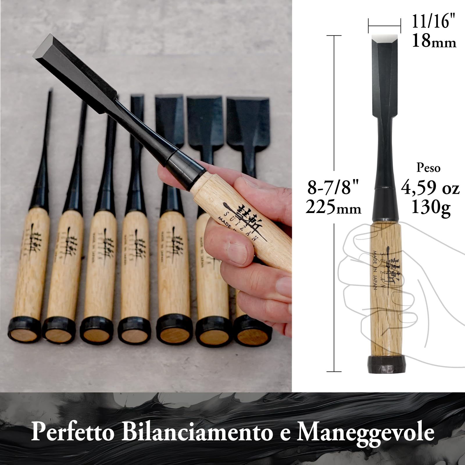 SUIZAN Scalpello da Legno Giapponese 18 mm – Oire Nomi Professionale