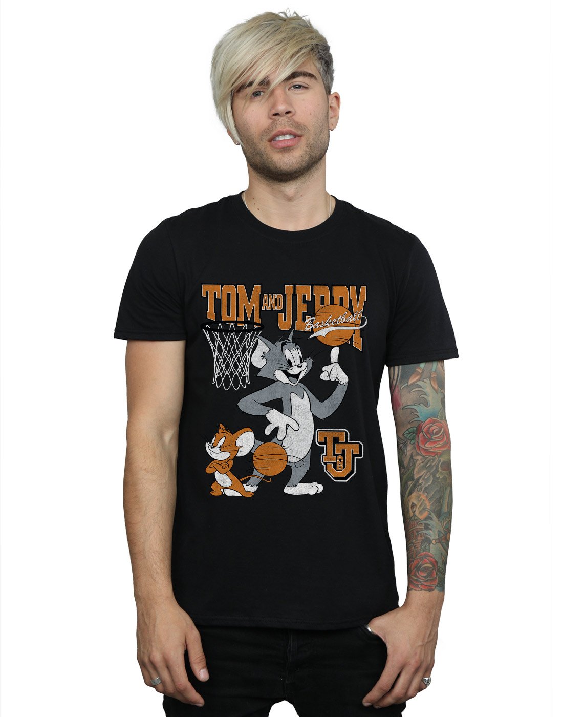 Absolute Cult Tom and Jerry Men's Spinning Basketball T-Shirt Black XX-Large