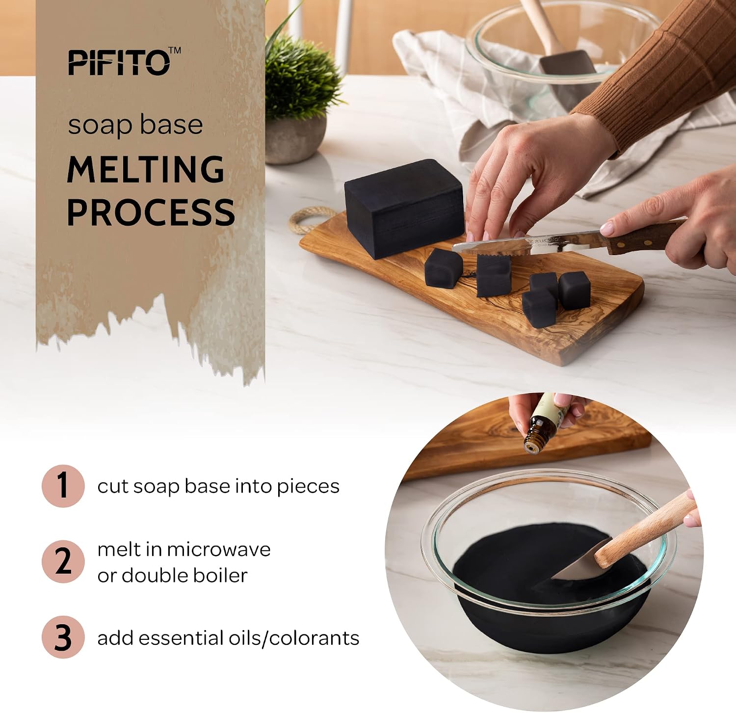 Pifito Charcoal Melt and Pour Soap Base (2 lb) │ Premium 100% Natural Glycerin Soap Base │ Luxurious Soap Making Supplies