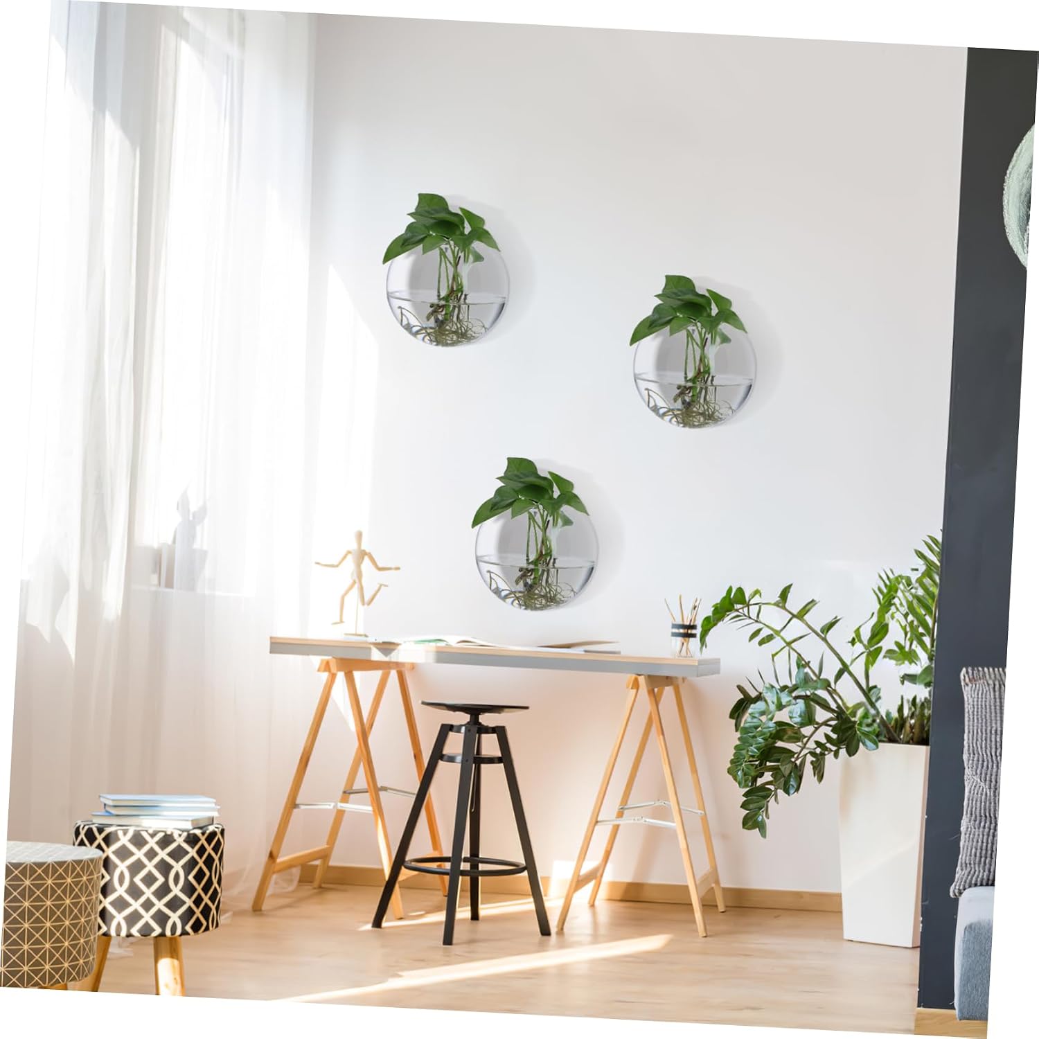 Milisten 4pcs Hanging Wall Propagation Stations Glass Planters Space Saving Round Vases for Hydroponic Plants Home Office Living Room Decor
