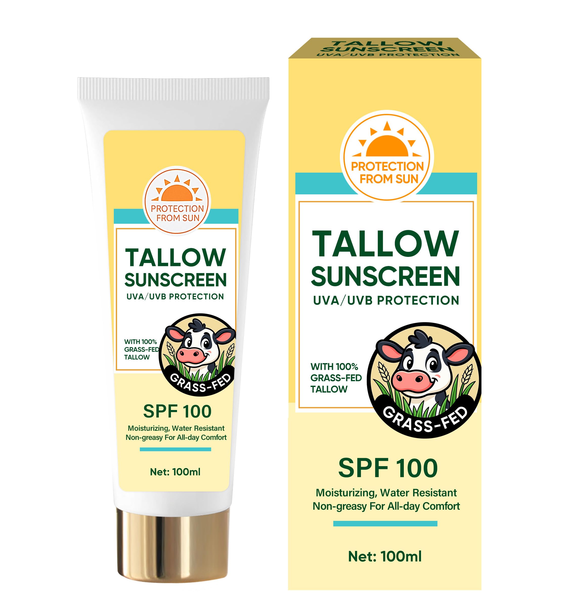 Beef Tallow Sunscreen Sunscreen for Face Natural Reef Safe Body Beef Tallow Sunblock Non Greasy Clean Travel Sun