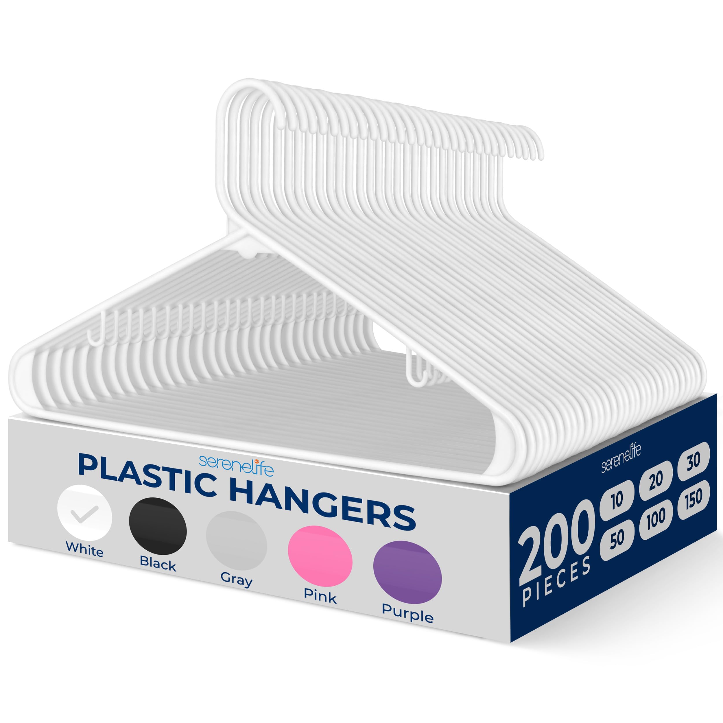 新品ホワイトプラスチック衣類ハンガー200本セット Amazon.co.jp: Serene Life ホワイトスタンダードプラスチックハンガー