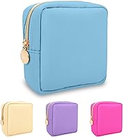 Vista 112 de izuzta Bolsa de maquillaje pequeña de nylon, linda bolsa preppy, bolsa con cremallera para cosméticos, Beige, Chico