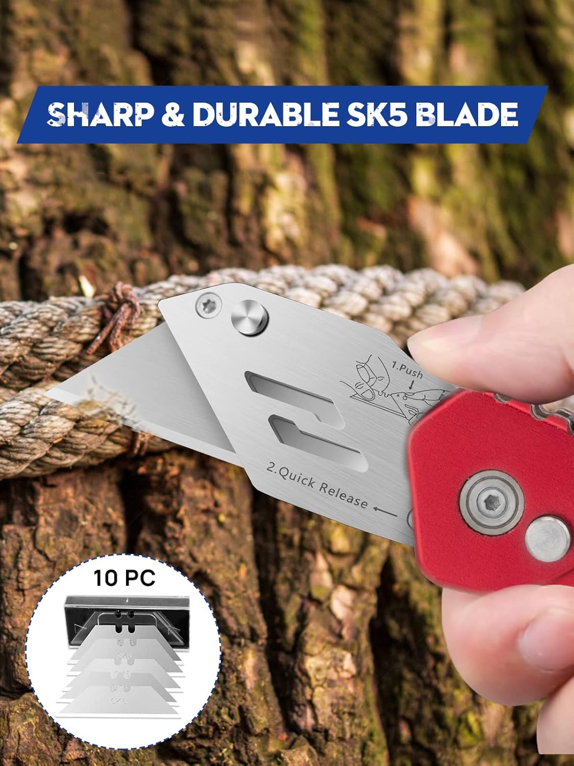 Onе-Dау Sаlе: Uр tо 40% оƒƒ Utility Knife, BIBURY Upgraded Version Heavy Duty Box Cutter, Pocket Carpet knife with 10 Replaceable SK5 Stainless Steel Blades, Belt Clip, Easy Release Button, Quick Change and Safety Lock-Red