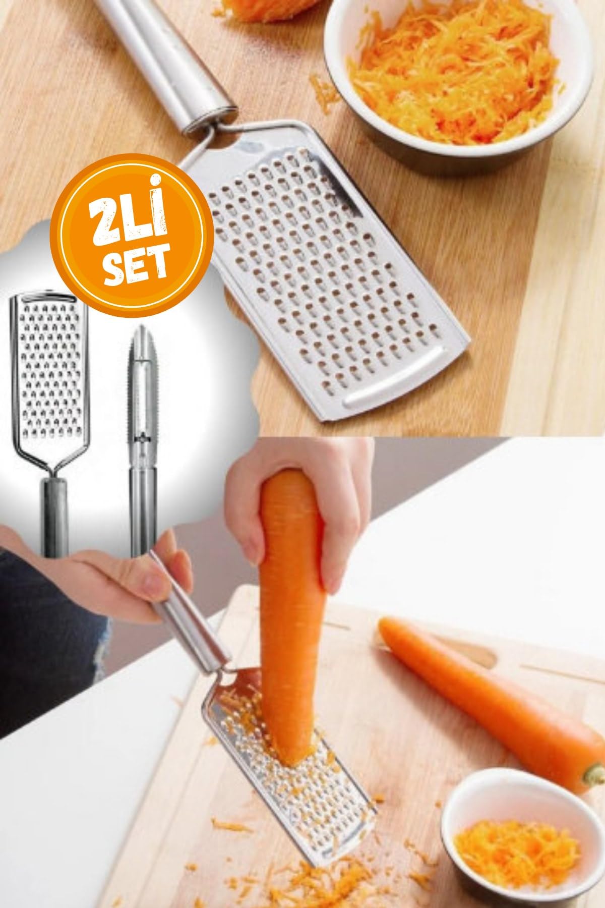 Mucit Home 2li Set Paslanmaz Çelik Rende Ve Soyacak Peynir Çikolata Zencefil Patates Limon Rende Sebze Soyucu