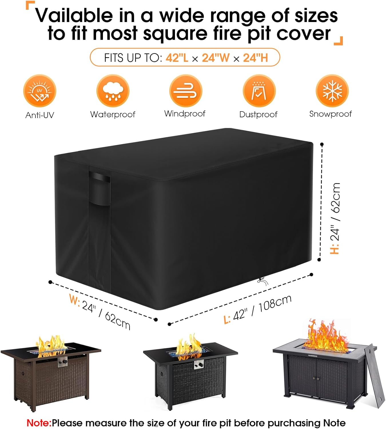 POMER Fire Pit Cover, Rectangular 42inch Firepit Cover for Outdoor Fireplace Waterproof Propane Fire Table Cover - 42x24x24 inch - Image 5