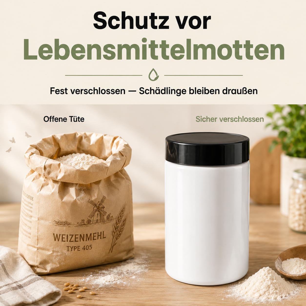 POSH Barattoli ermetici, 150 x 1 l, in PET per uso alimentare, con coperchio a vite, contenitori in plastica bianca con coperchio, per farina, caffè, tè, erbe, barattoli in plastica rotondi impilabili
