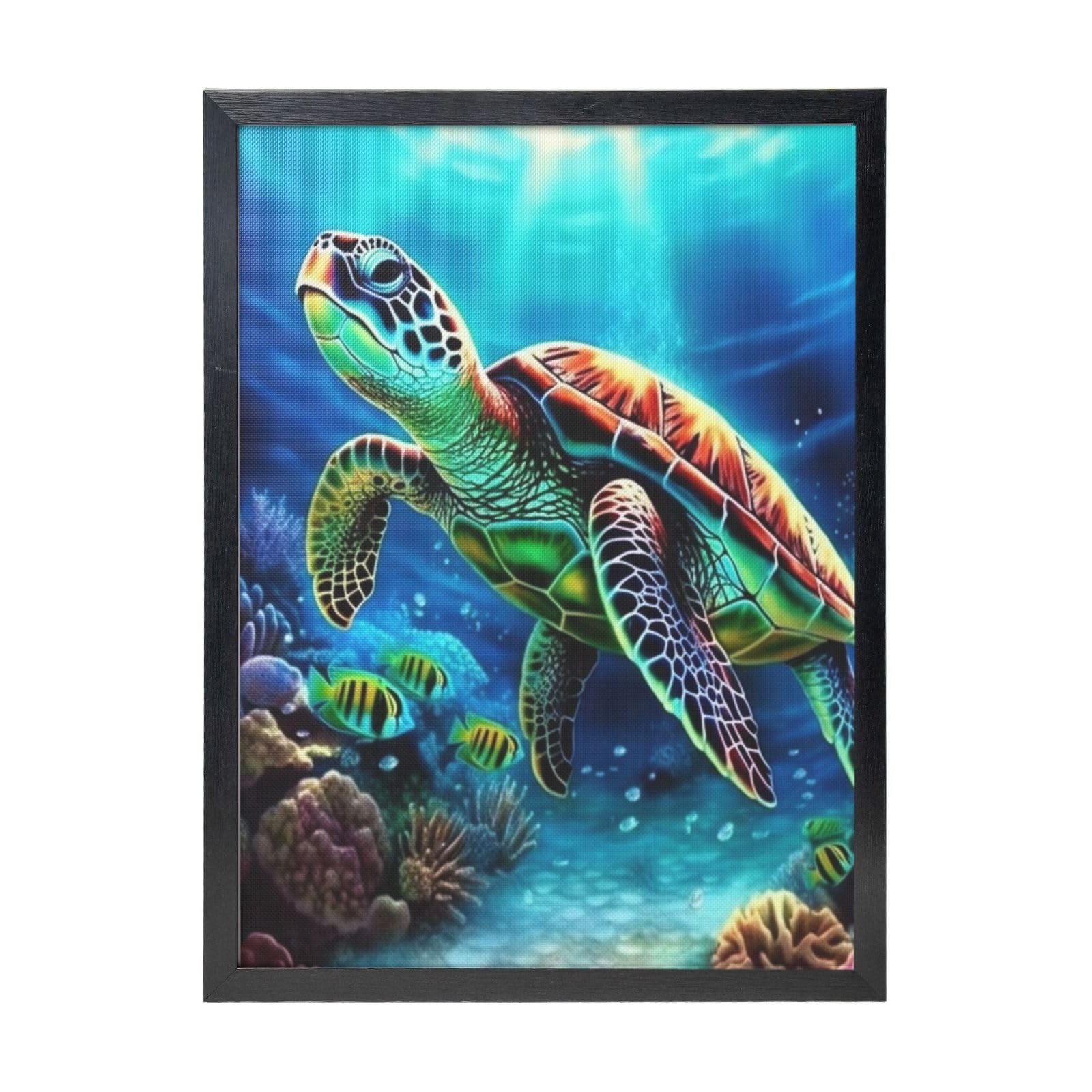 Framed Wall Art - Decorative Canvas Painting Sea Turtles Diamond Painting Pictures Poster Aesthetic Modern Prints Artwork for Bedroom Office Wall Decor Ready To Hang 12x16 in