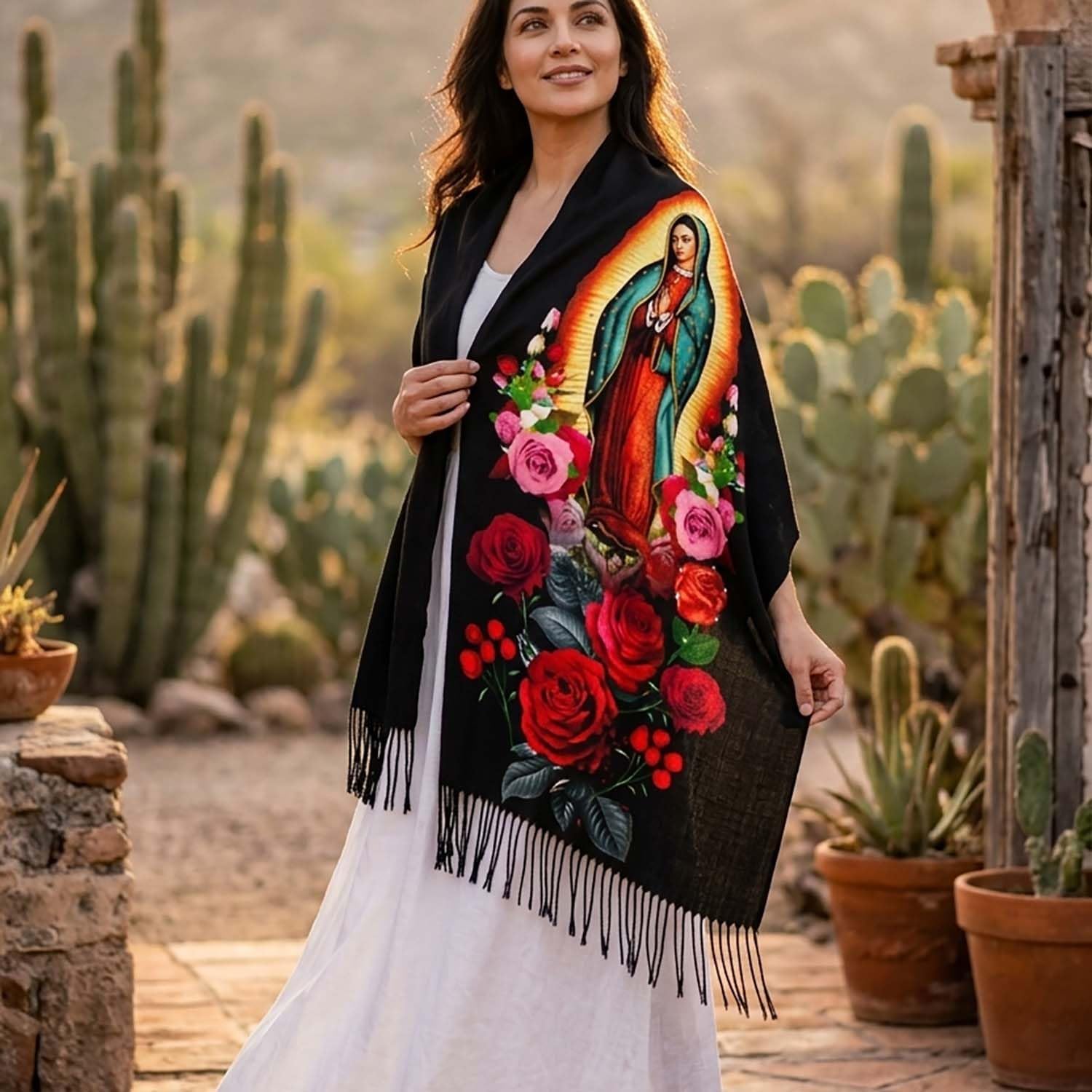 YQIUSM Virgin Mary Shawl Wrap For Women Virgen de Guadalupe Blanket Scarf