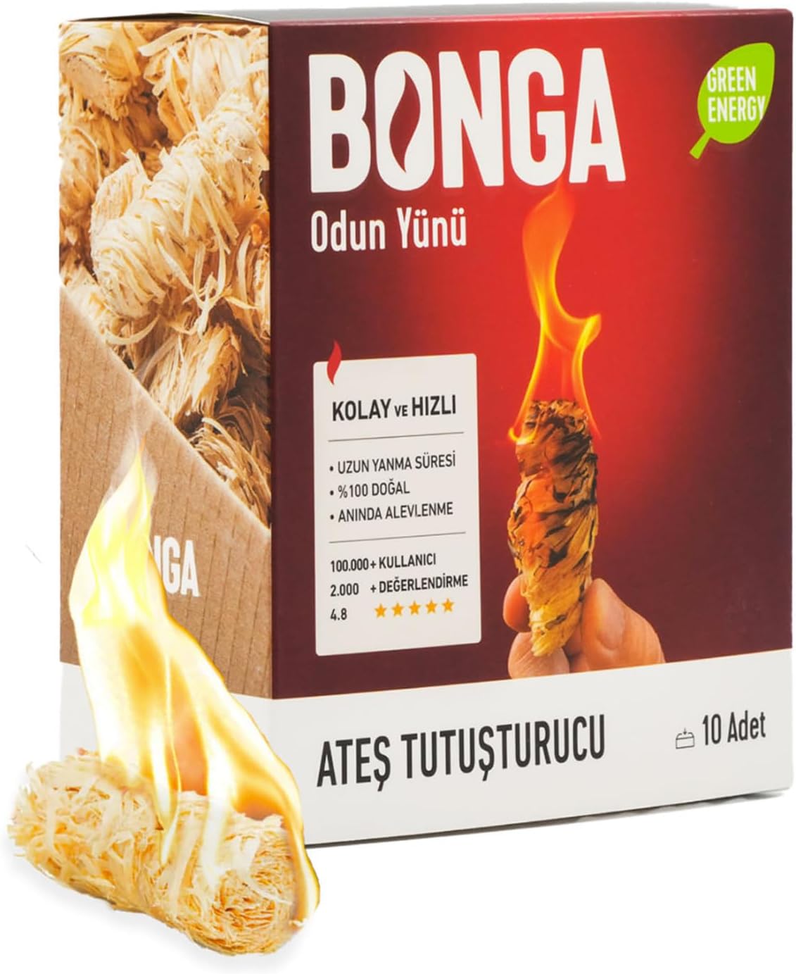 BONGA Soba, Şömine, Mangal Tutuşturucu 10 Adet 140 gr - Jel Ve Çıra Alternatifi Doğal Odun Yünü