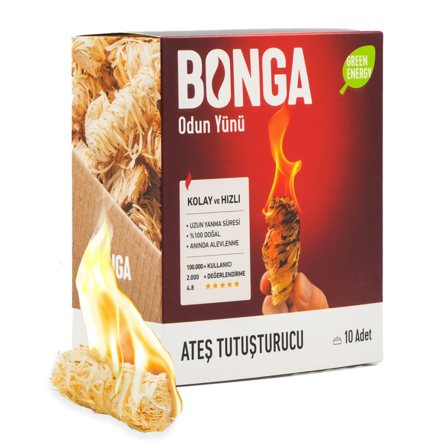BONGA Soba, Şömine, Mangal Tutuşturucu 10 Adet 140 gr - Jel Ve Çıra Alternatifi Doğal Odun Yünü