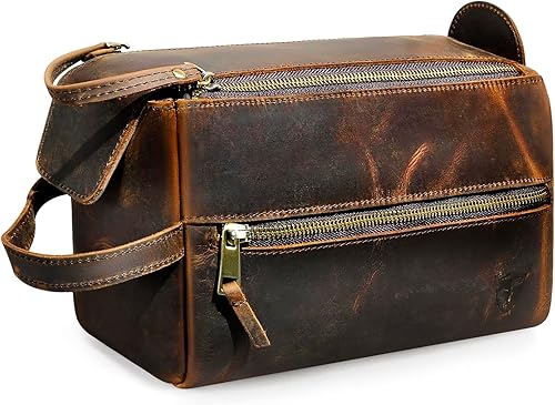 Miniatura 8 de Retro genuino Crazy Horse cuero hecho a mano viaje aseo aseo bolsa para hombres - Dopp Kit - Kit de afeitado 771, 774 Marrón, Vintage Retro Elegante