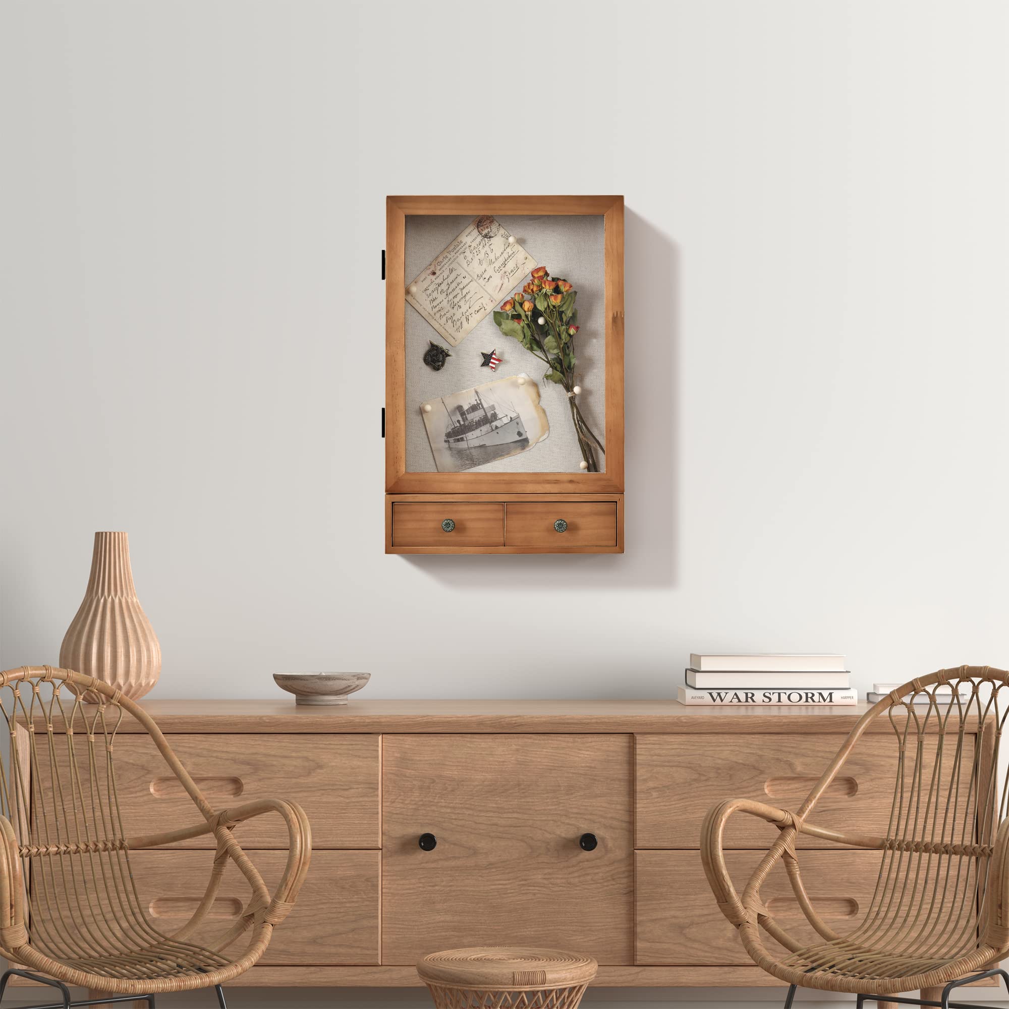 Shadow Box Frame with 2 Drawer 11"x16.5" Deep Shadow Boxes Display Cases Wooden Memory Box Picture Frame for Tickets Memorabilia Bouquet Keepsakes