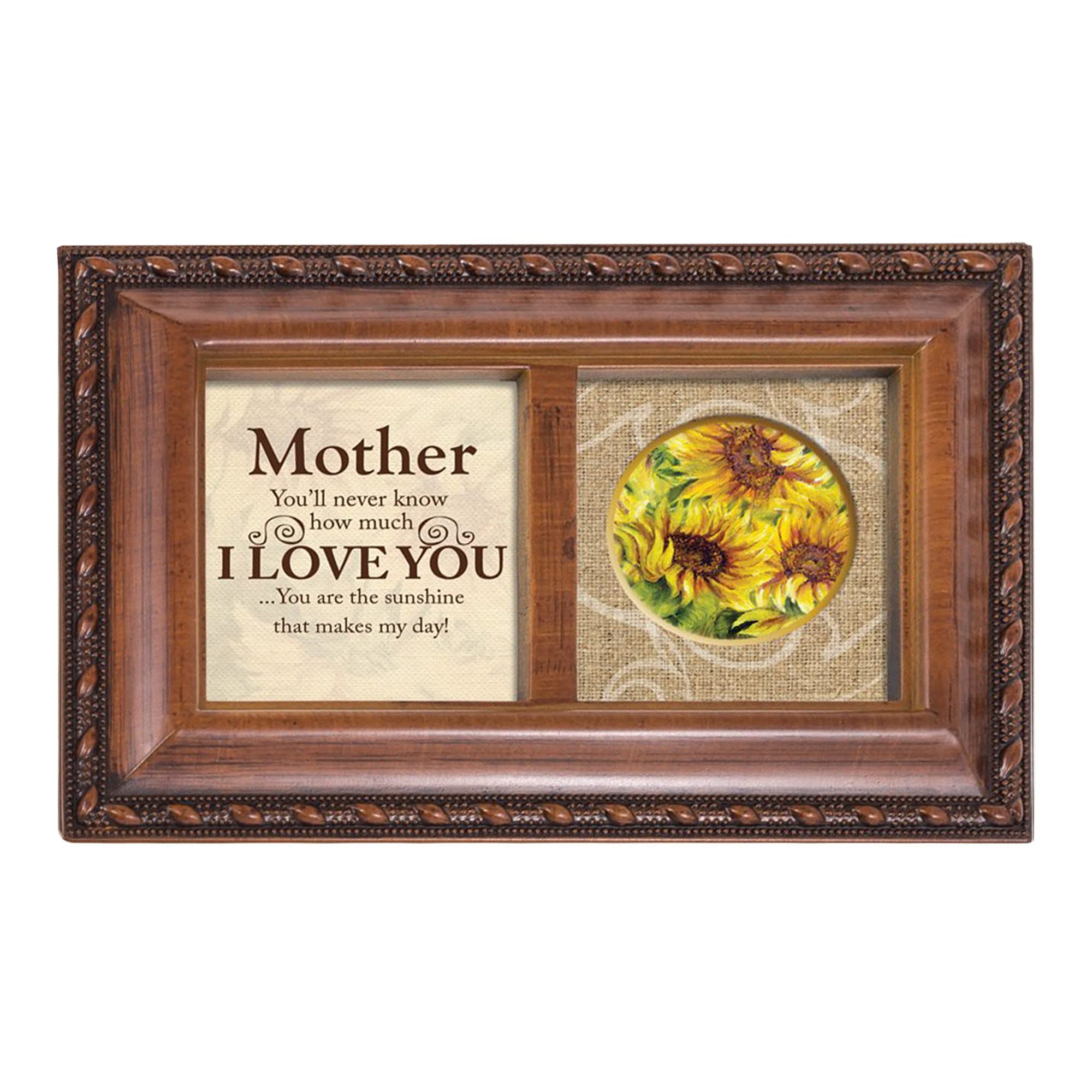 Cottage Garden Mother How Much I Love You Woodgrain Rope Trim Petite Music Box Plays You are My Sunshine