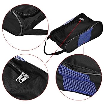 Portable Golf Shoes Bag Breathable Storage Organiser Zippered Shoe Bag With Pocket For Storing Sports Accessories Unisex(Black And Blue