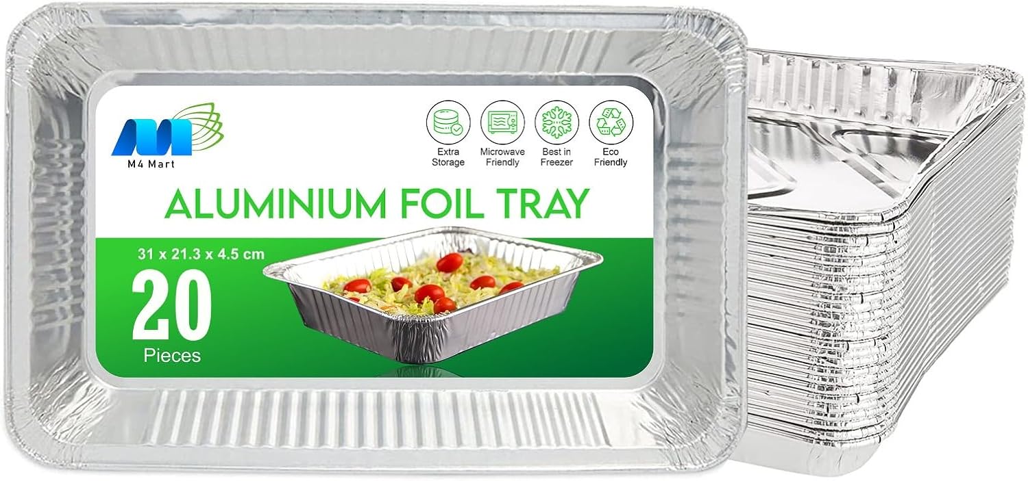 M4 MART 10 Pcs Foil Trays, Disposable Aluminum Tin Foil Trays, 31 x 21 x 4.5 cm Large Foil