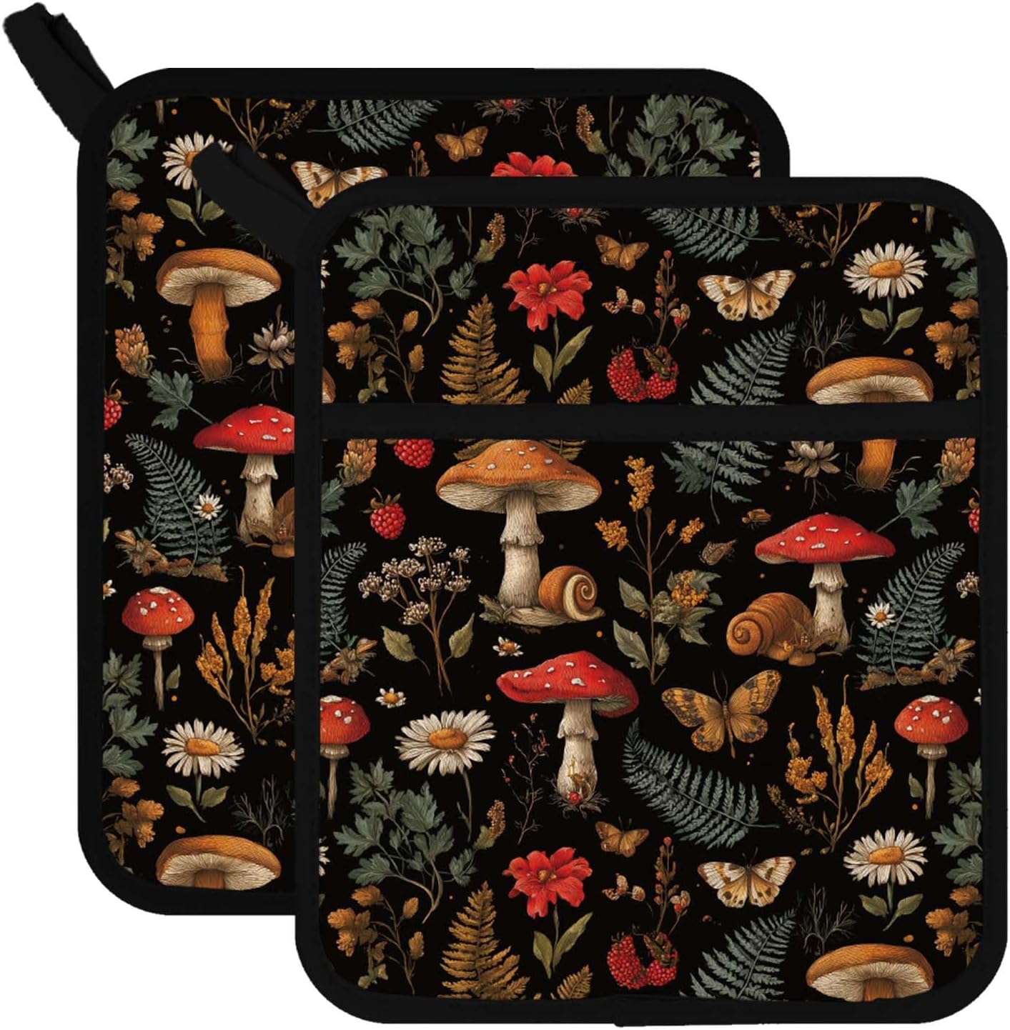 FREEBLOSS 2Pcs Mushroom Pattern Pot Holders for Kitchen Cotton Potholder Heat Resistant Oven Hot Pads Hot Pot Holder for Cooking Baking 7.8x9.5in/20x24cm